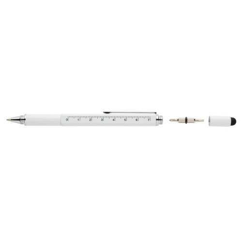 Długopis wielofunkcyjny, poziomica, śrubokręt, touch pen biały V1996-02 (2)