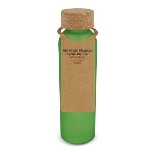 Matowa szklana butelka z recyklingu z korkiem 500ml Ecru / jasnozielony