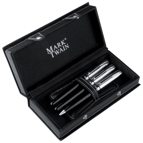 Zestaw piśmienny długopis, pióro kulkowe i wieczne Mark Twain MATTHIAS Czarny 1346303 (1)