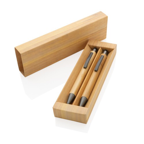 Bambusowy zestaw piśmienny, długopis i ołówek brązowy P611.109 (5)