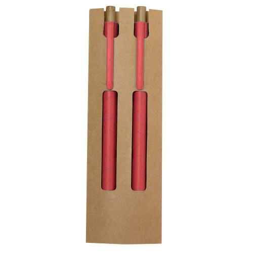 Zestaw piśmienniczy ze słomy pszenicznej, długopis i "wieczny" ołówek Czerwony VA635-05 