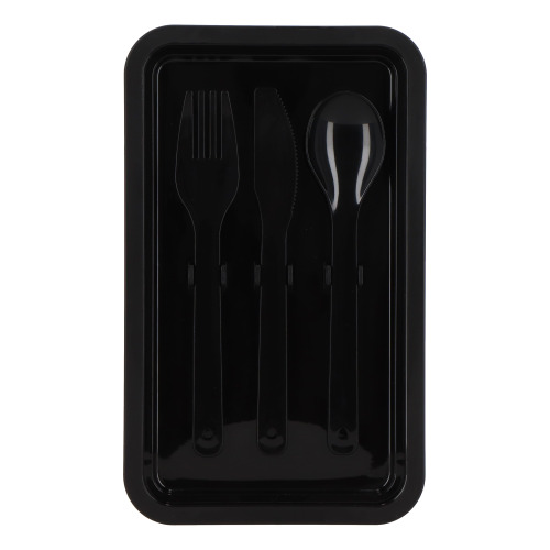 Dwupoziomowe pudełko na lunch z sztućcami Czarny LT90426-N0002 (3)