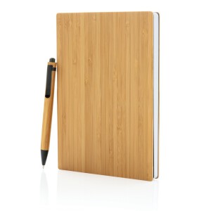 Bambusowy notatnik A5 z bambusowym długopisem brązowy