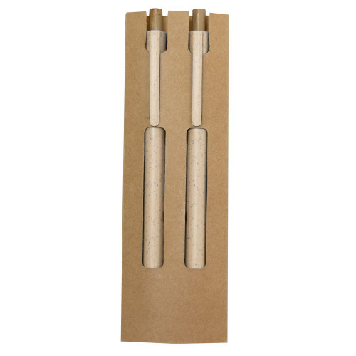 Zestaw piśmienniczy ze słomy pszenicznej, długopis i "wieczny" ołówek Neutralny VA635-00 