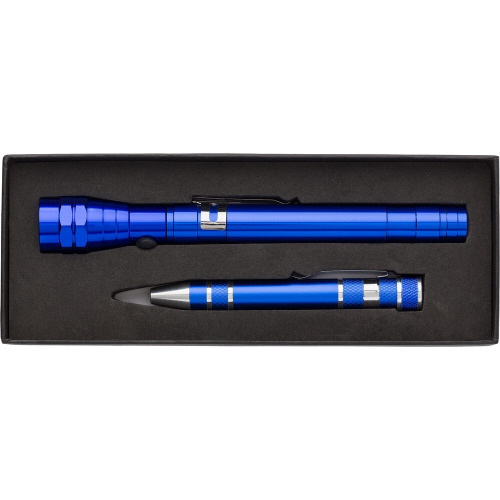 Zestaw narzędzi, śrubokręt, 8 końcówek, teleskopowa latarka 3 LED Niebieski V8763-11 (4)