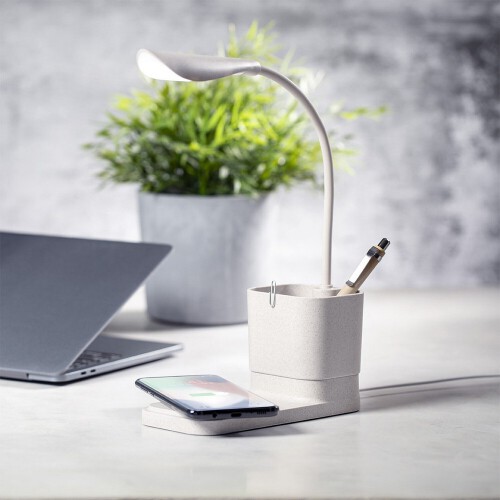 Lampka na biurko ze słomy pszenicznej, ładowarka bezprzewodowa 10W, stojak na telefon neutralny V8327-00 (4)