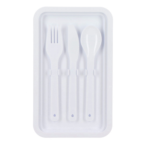 Dwupoziomowe pudełko na lunch z sztućcami Biały LT90426-N0001 (8)