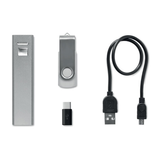 Zestaw USB 8GB i power bank srebrny mat MO9150-16 