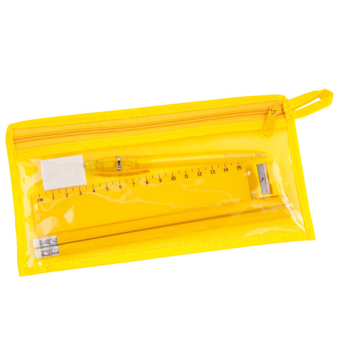 Piórnik z zestawem szkolnym żółty V7657-08 
