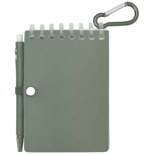 Lig Mini outdoorowy zestaw z notatnikiem w miękkiej okładce z tworzyw sztucznych pochodzących z recyklingu i długopisem (niebieski tusz) Melanż zielony 10705162 (3)