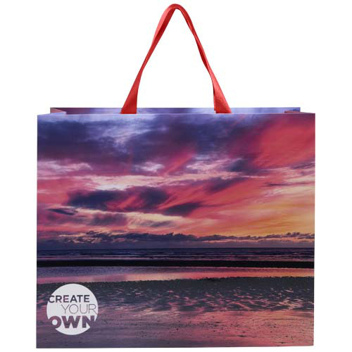Torba papierowa Smartfold 210 g/m² z uchwytami ze wstążki i błyszczącym laminowaniem – 42 x 12 x 35 cm Czerwony 1ZM01521 (1)