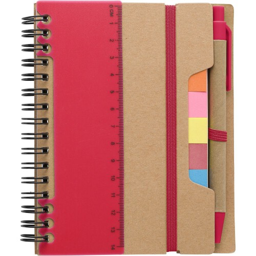 Zestaw do notatek, notatnik, długopis, linijka, karteczki samoprzylepne czerwony V2991-05 (5)