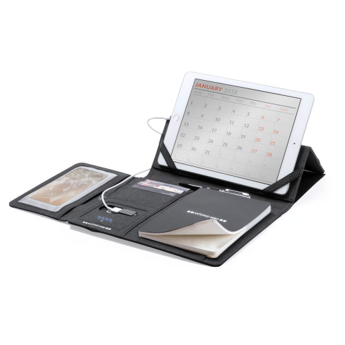 Teczka konferencyjna, notatnik, power bank, stojak na tablet Czarny V2942-03 