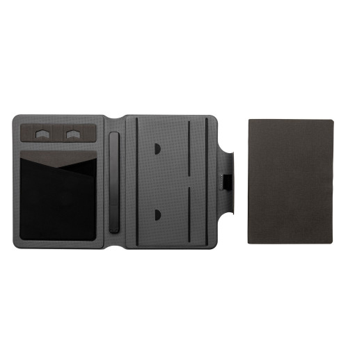 Teczka konferencyjna, notatnik A5, ładowarka bezprzewodowa, power bank 8000 mAh Czarny P774.312 (14)