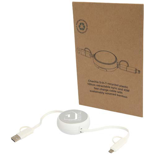 Alasia zwijany kabel do synchronizacji danych i szybkiego ładowania 5 w 1 45 W o długości 100 cm z tworzyw sztucznych i aluminium pochodzących z recyklingu Srebrny 12442081 (1)