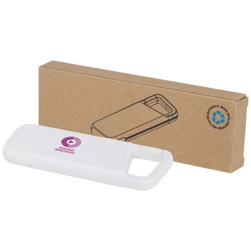 Alkes wodoodporny powerbank z karabińczykiem o pojemności 5000 mAh i mocy 12 W, wykonany z tworzyw sztucznych pochodzących z recyklingu Biały 12447001 (1)