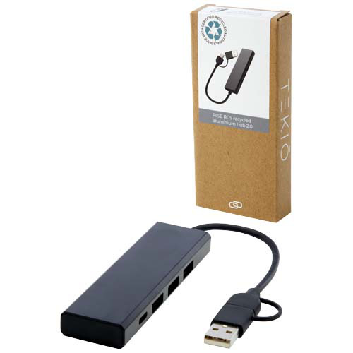 Rise hub USB 2.0 z aluminium pochodzącego z recyklingu z certyfikatem RCS Czarny 12434490 (6)
