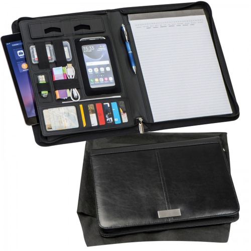 Folder A4 z notatnikiem w linie i kieszenią na tablet GASPARE Czarny 2063003 