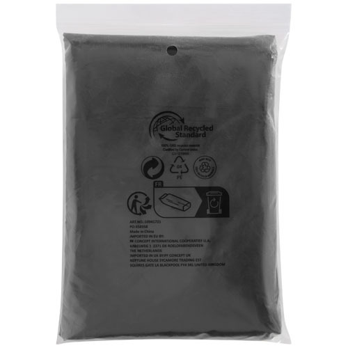 Mayan jednorazowe poncho przeciwdeszczowe z recyklingu z certyfikatem GRS, z pokrowcem do przechowywania  Czarny 10941790 (2)