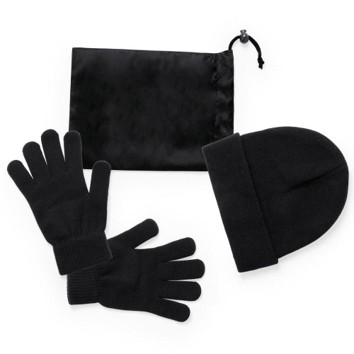 Zestaw zimowy, czapka i rękawiczki czarny V7156-03 
