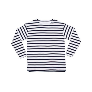 Koszulka Dziecięca Klasyczna z Przedluzonym Tylem Bawełna Organiczna w Paski - White & Navy