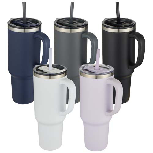 Sydney miedziany kubek próżniowy z podwójnymi ściankami, ze słomką, z certyfikatem RCS 1200 ml Szary 10080282 (6)