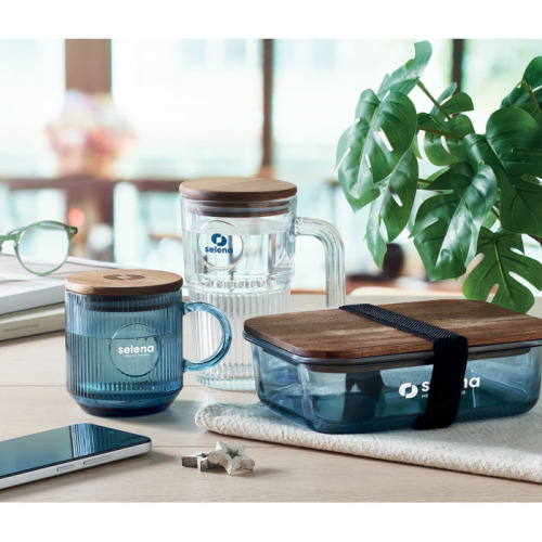 Kubek szklany prążkowany 300ml Przezroczysty Niebieski MO2752-23 (2)