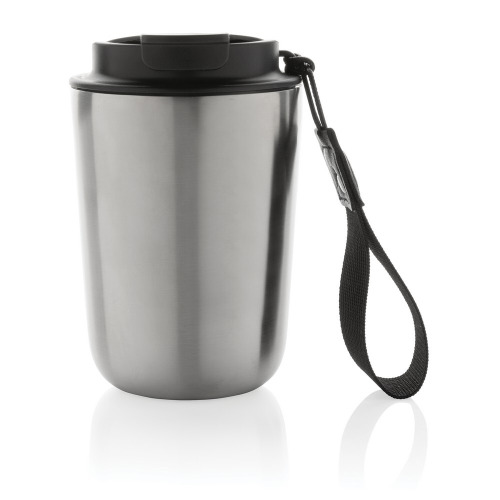 Kubek termiczny 380 ml Cuppa, stal nierdzewna z recyklingu srebrny, czarny P435.022 (1)