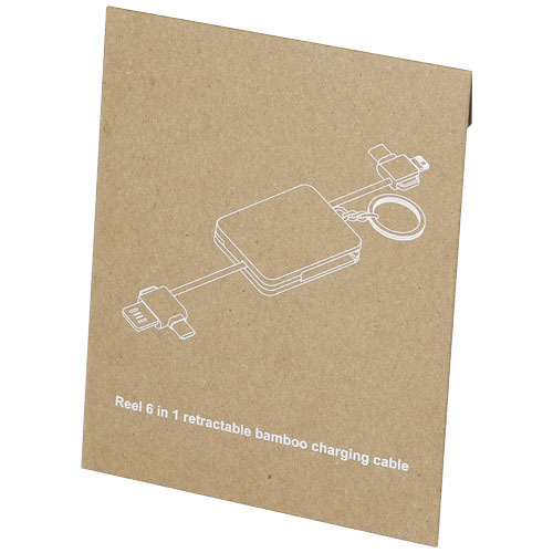 Reel chowany kabel do ładowania 6 w 1 w formie bambusowego breloka Piasek pustyni 12432906 (1)