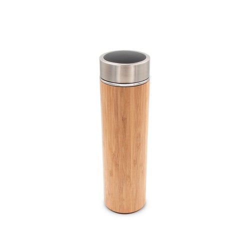 Bambusowy termos 500 ml, posiada sitko zatrzymujące fusy oraz cyfrowy wyświetlacz temperatury napojów drewno V4871-17 (2)
