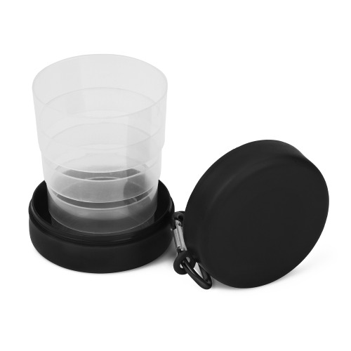 Składany kubek podróżny 220 ml z karabińczykiem Czarny V7618-03 