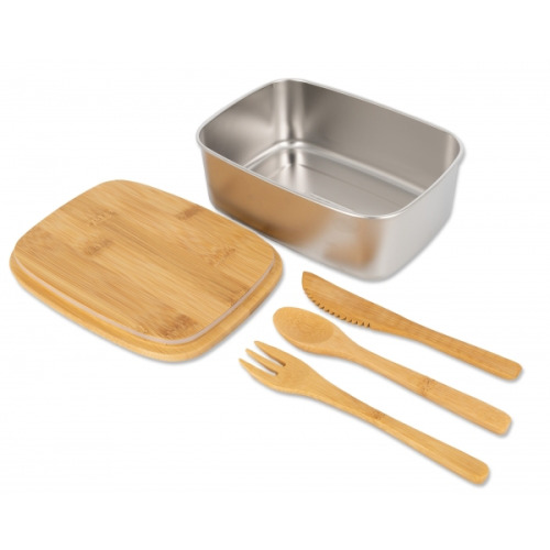 Lunchbox ze stali nierdzewnej z bambusową pokrywką Beżowy 231313 (5)