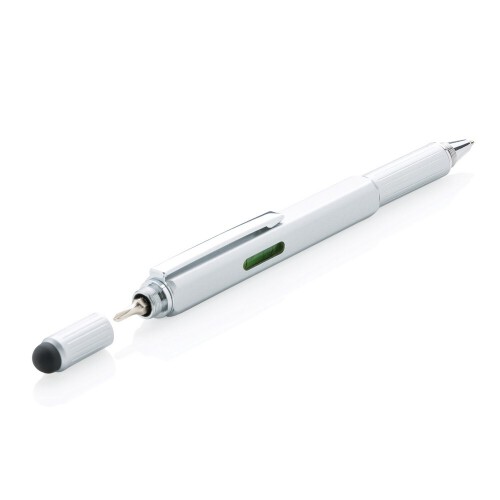Długopis wielofunkcyjny, poziomica, śrubokręt, touch pen srebrny V1996-32 (1)