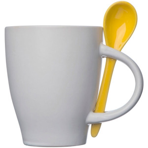 Kubek ceramiczny z łyżeczką PALERMO 250 ml żółty