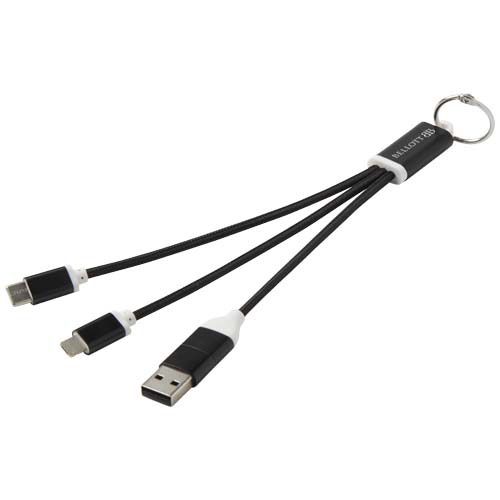Metal kabel do ładowania 4 w 1 z aluminium z recyklingu z łańcuchem do kluczy Czarny 12438290 (1)