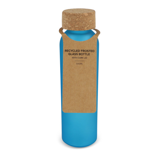 Matowa szklana butelka z recyklingu z korkiem 500ml Ecru / niebieski LT98880-N5411 