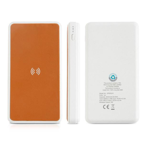 Bezprzewodowy power bank 8 000 mAh z recyklingu / Recybank Light Brown IP11059438 (2)