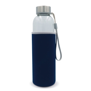 Szklana butelka na wodę z rękawem 500ML Transparentny / ciemnoniebieski