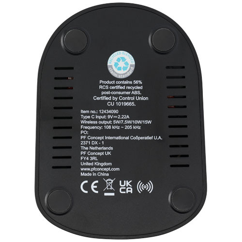 Loop bezprzewodowa podstawka ładująca o mocy 15 W z podwójną cewką z tworzyw sztucznych pochodzących z recyklingu z certyfika Czarny 12434090 (6)
