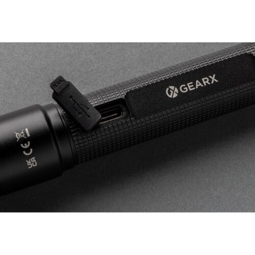 Kieszonkowa latarka Gear X, ładowana przez USB, aluminium z recyklingu czarny P513.901 (6)