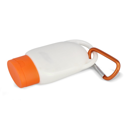 Balsam przeciwsłoneczny z karabińczykiem SPF30 z materiału z recyklingu 30ml Pomarańczowy LT91838-N0026 (1)