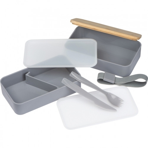 Lunch box 2x600 ml ze sztućcami PESCARA Szary 253107 (1)
