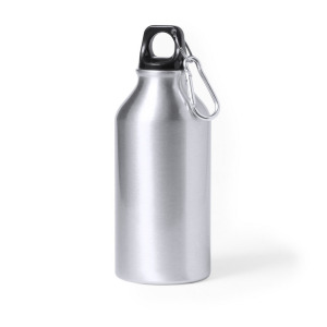 Butelka sportowa 400 ml z aluminium z recyklingu, z karabińczykiem srebrny