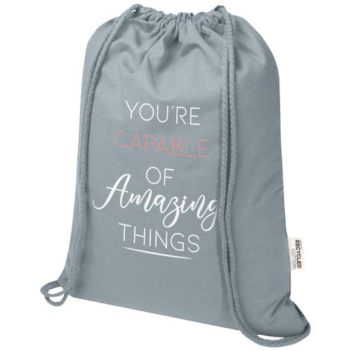 Oregon Blend torba ściągana sznurkiem z materiału materiału z recyklingu, 140 g/m², 5 l, posiadająca certyfikat GRS Szary 12076182 (1)