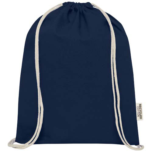 Oregon ściągana sznurkiem torba na zakupy z bawełny z recyklingu z certyfikatem GRS 140 g/m² Granatowy 12073555 (1)