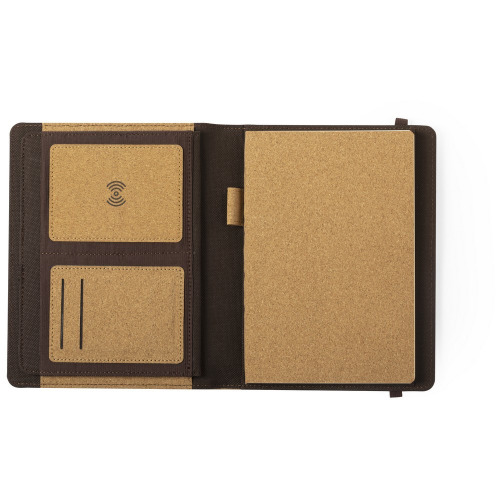 Teczka konferencyjna A5 z notatnikiem, ładowarka bezprzewodowa 5W Brązowy V0389-16 (4)