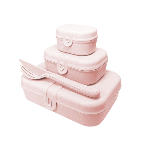 Zestaw 3 lunchboxów ze sztućcami Pascal ready organic pink Koziol Różowy KZL3168669 
