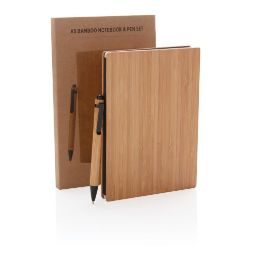 Bambusowy notatnik A5 z bambusowym długopisem Brązowy P772.159 (6)