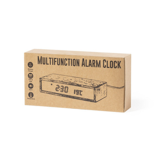 Bambusowa ładowarka bezprzewodowa 5W, wielofunkcyjny zegar Jasnobrązowy V8309-18 (5)