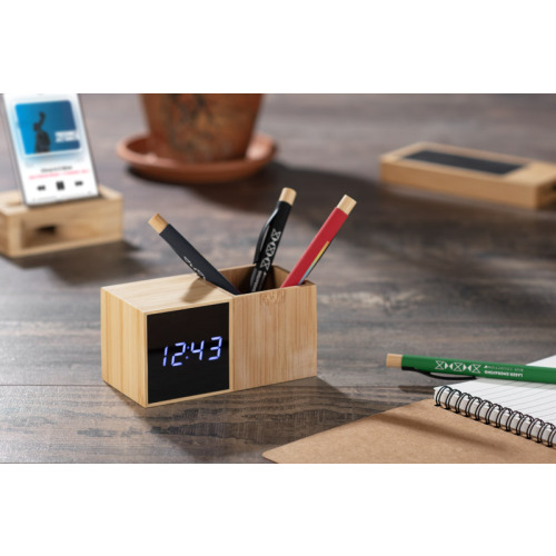 Zegar z przybornikiem na biurko BAMBOO Brązowy 03089 (5)